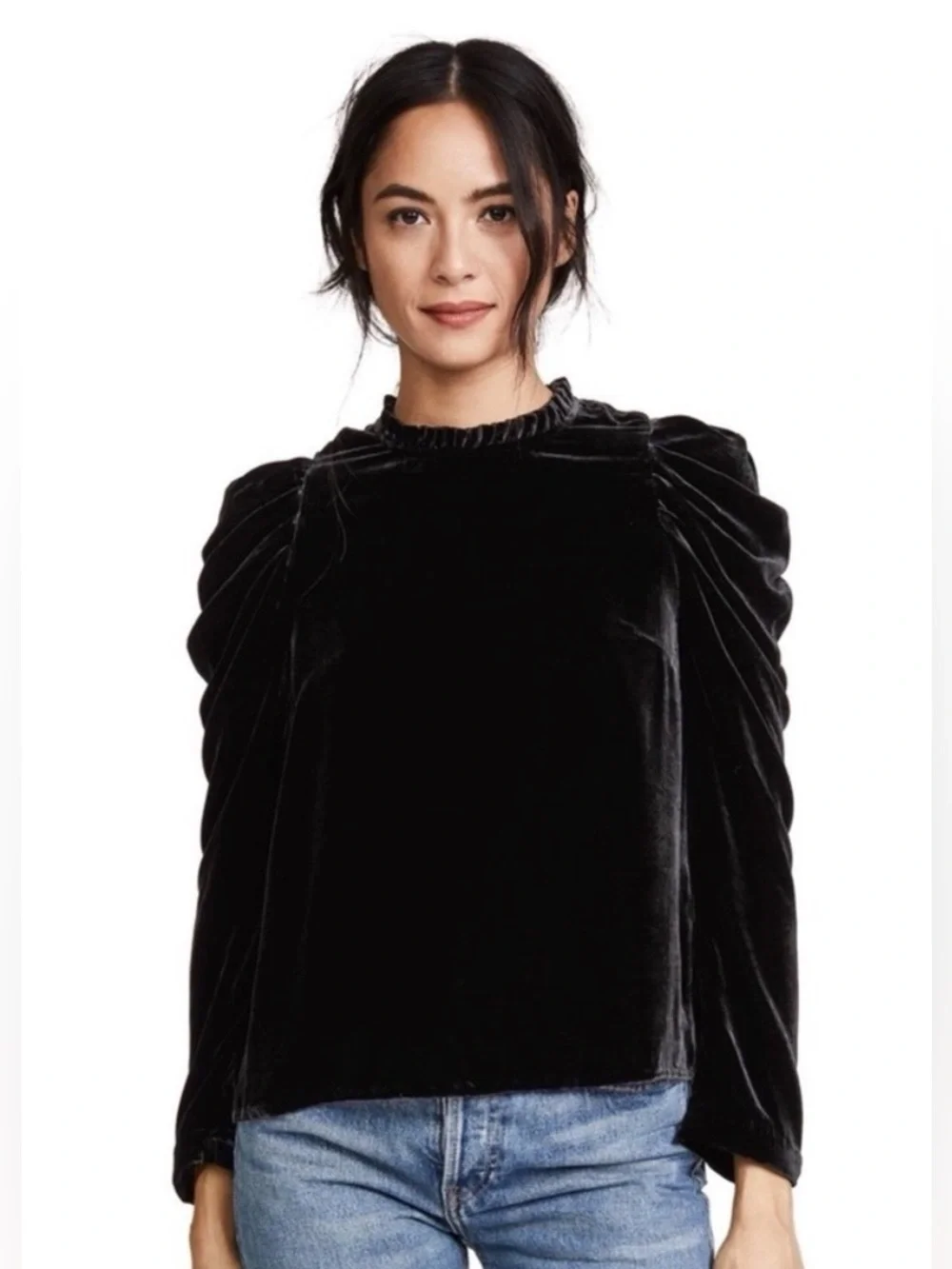 Ulla Johnson Giles Black Velvet Puff Sleeve Top size 4